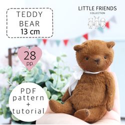 miniature teddy bear pattern, teddy bear sewing pattern, artist bear pattern, joint teddy bear tutorial 5.1 inch