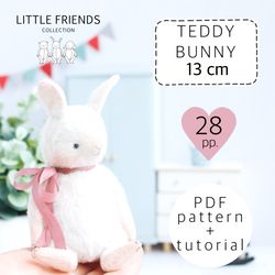 miniature teddy bunny pattern, teddy bear sewing pattern, artist bear pattern, joint teddy bear tutorial 5.1 inch