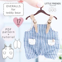 overalls sewing pattern for teddy bear, doll clothes pattern, toy dress pattern, teddy bear clothes pattern
