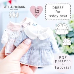 dress sewing pattern for teddy bear, doll clothes pattern, toy dress pattern, teddy bear clothes pattern