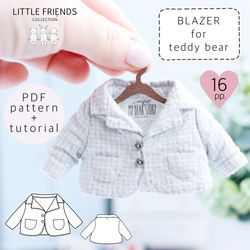 blazer sewing pattern for teddy bear, doll clothes pattern, toy dress pattern, teddy bear clothes pattern