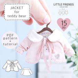 jacket sewing pattern for teddy bear, doll clothes pattern, toy dress pattern, teddy bear clothes pattern