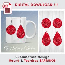 PAISLEY BANDANA Earrings Design - Round & Teardrop EARRINGS - Sublimation Waterslade Pattern - PNG Files