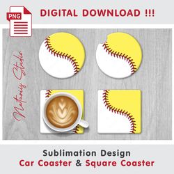 Baseball Softball Combo Design - v3 - Car Coaster Template - Sublimation Waterslade Pattern - Digital Download