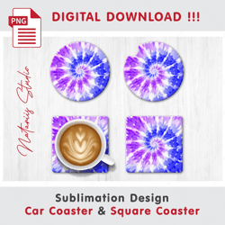 tie dye design - v7 - car coaster template - sublimation waterslade pattern - digital download