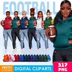 american football clipart bundle - game day png, african american fashion girl, football vibes png, gameday football