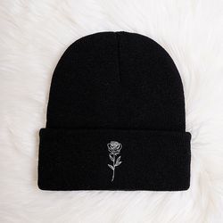 solid mature rose vintage embroidered knit hat