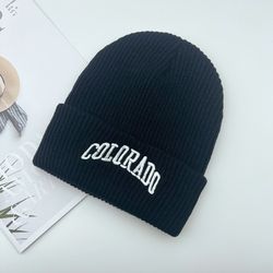 embroidery graphic beanie trendy solid