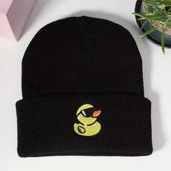 ellow duck embroidery graphic beanie black casual knit hats