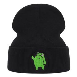 frog embroidery graphic beanie black unisex knit hats