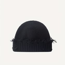 ripped fisherman beanie hip hop solid color knit hats