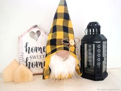 yellow buffalo plaid gnome stuffed doll home decor