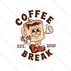retro coffee break est 2020 cartoon logo svg file digital