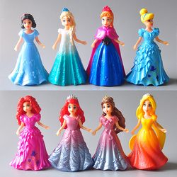 8 pcs set disney action figures princess changed dress doll kids toys gift new