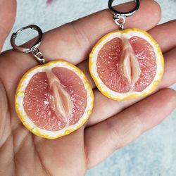 pomelo earrings, polymer clay,stainless steel
