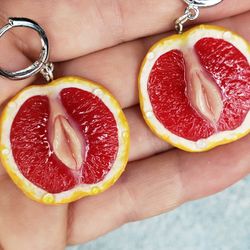 grapefruit earrings, polymer clay,stainless steel