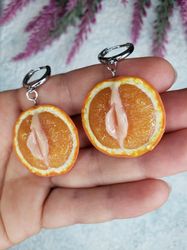 orange earrings, polymer clay,stainless steel