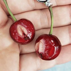 cherry earrings,,polymer clay,,stainless steel coated with silver