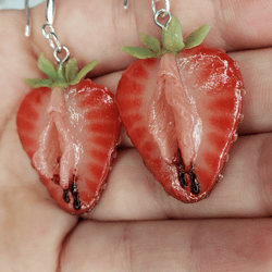 strawberry earrings,,polymer clay, stainless steel coated with silver