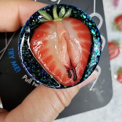 strawberry phone grip, not swappable popsockets, polymer clay