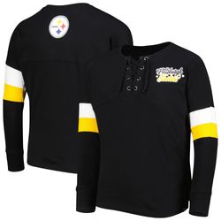 girls youth pittsburgh steelers new era black lace-up long sleeve t-shirt