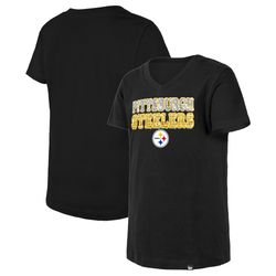 girls youth pittsburgh steelers new era black reverse sequin v-neck t-shirt