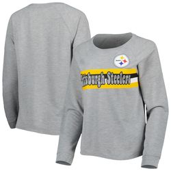 juniors pittsburgh steelers heathered gray all striped up raglan long sleeve t-shirt