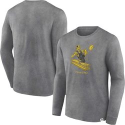 mens pittsburgh steelers  fanatics branded heather charcoal washed primary long sleeve t-shirt