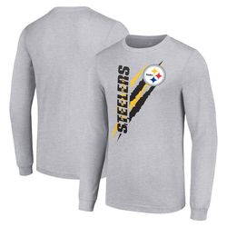 mens pittsburgh steelers  starter heather gray color scratch long sleeve t-shirt