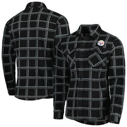 mens pittsburgh steelers antigua black industry flannel button-up shirt jacket