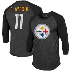 mens pittsburgh steelers chase claypool fanatics branded black team player name   number tri-blend raglan 34-sleeve t-sh