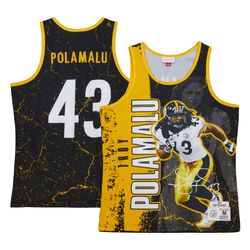 mens pittsburgh steelers troy polamalu mitchell   ness black 2007 player burst tank top