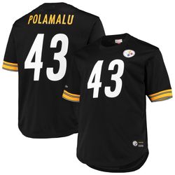 mens pittsburgh steelers troy polamalu mitchell   ness black big   tall retired player mesh t-shirt