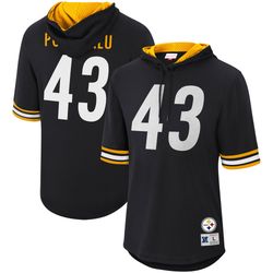 mens pittsburgh steelers troy polamalu mitchell   ness black retired player mesh name   number hoodie t-shirt