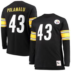 mens pittsburgh steelers troy polamalu mitchell   ness black big   tall retired player name   number long sleeve top