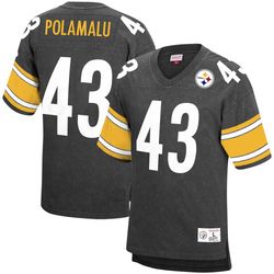 mens pittsburgh steelers troy polamalu mitchell   ness black retired player name   number acid wash top