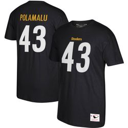 mens pittsburgh steelers troy polamalu mitchell   ness black retired player name   number t-shirt