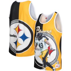 mens pittsburgh steelers troy polamalu mitchell   ness blackgold retired player graphic tank top