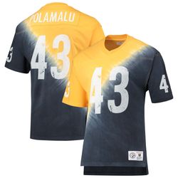 mens pittsburgh steelers troy polamalu mitchell   ness goldblack retired player name   number diagonal tie-dye v-neck t-