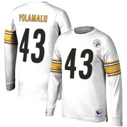 mens pittsburgh steelers troy polamalu mitchell   ness white retired player name   number long sleeve top