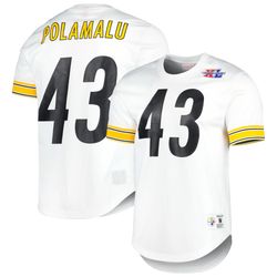 mens pittsburgh steelers troy polamalu mitchell   ness white retired player name   number mesh top