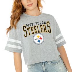 womens pittsburgh steelers  gameday couture gray gridiron glam cropped t-shirt