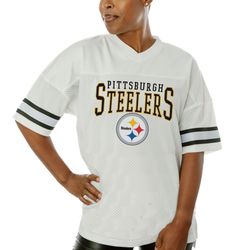 womens pittsburgh steelers  gameday couture white  top recruit side slit v-neck fashion jersey