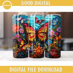 20 oz stained glass butterfly tumbler wrap, butterfly tumbler wrap, vibrant wrap, straight template, tapered, sublimatio