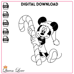 micke mouse candy cane svg file, disney svg, kids coloring pages