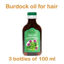 3 jars of 100 ml natural burdock oil for hair, for healthy hair, for rapid hair growth