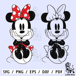 minnie mouse vintage cute cuddly sitting | 2 & 3 color layered | svg clipart images digital download sublimation cricut