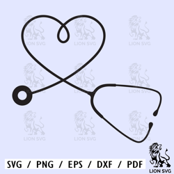 heart stethoscope svg, nurse svg, med student, medical school. vector cut file cricut, silhouette, pdf png dxf, decal