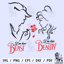 beauty and the beast svg layered item, i am her, i am his clipart, cricut, digital vector cut file, svg, png, dxf, eps