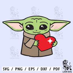 baby yoda svg heart love png clipart , cut file layered by color